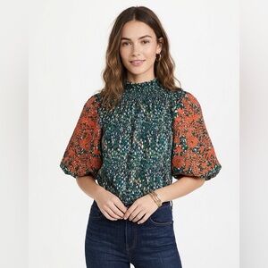THML poor sleeve gorgeous boho top floral embroidered detail size small